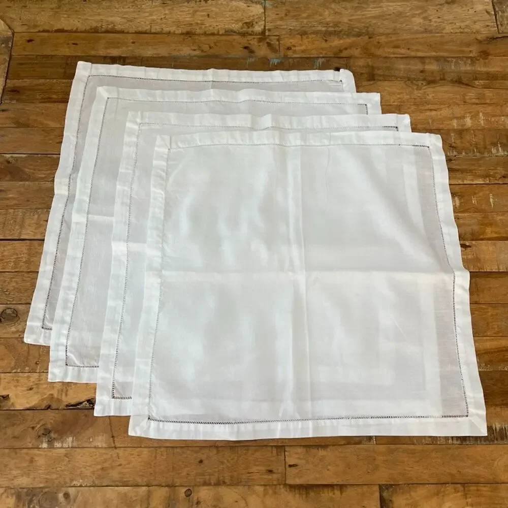 Set of 4 White Linen Napkin Set of 4 18 in x 18 in Hemstitch Border
